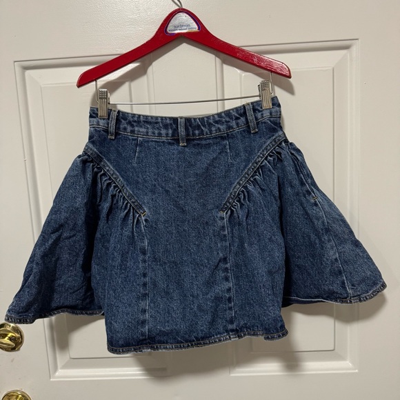 Self Portrait Denim Flared Mini Skirt Blue US Size 4 $295 - Picture 6 of 11